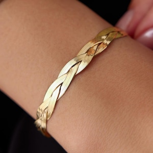 14K Solid Gold Braided Bracelet: Handmade Fine Jewelry Gift