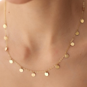 14K Gold Coin Necklace: Handmade Dainty Disc Pendant