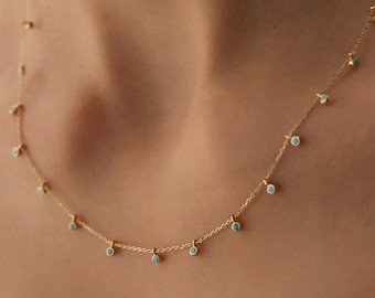 14K Gold Turquoise Dangle Necklace - Yunka Jewelry