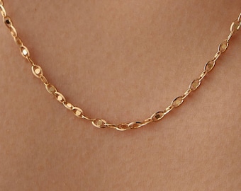 14K Solid Gold Mirrored Chain Necklace: Modern Chain Jewelry