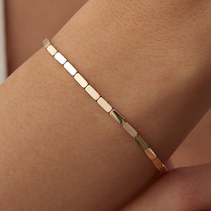 14K Solid Gold Hexagon Bar Bracelet: Geometric Minimal Jewelry