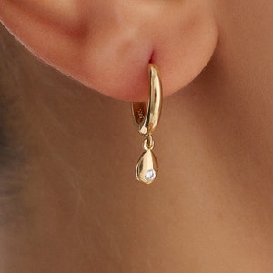 14K Gold Drop Dangle Hoop Earrings by Yunka Jewelry, Drop Dangle Hoop Earrings for Women, 14K Gold Earrings for Women, 14K Gold Jewelry