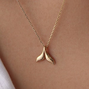 14K Solid Gold Whale Tail Necklace: Minimalist Ocean Pendant