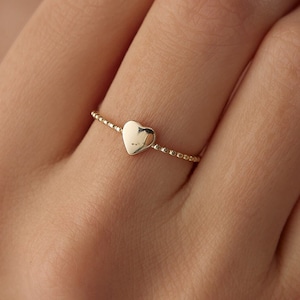 14K Gold Herz Ring: Perlen Bandring für Frauen