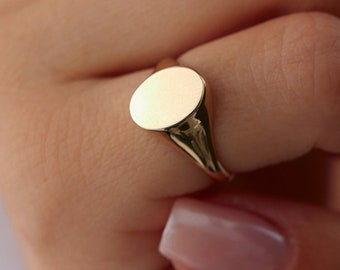 14K Solid Gold Oval Signet Ring: Personalized Jewelry Gift
