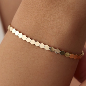 Armband med honungskaka i 14 karat guld: Geometriska smycken för kvinnor