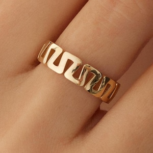 Gold offener Link-Ring 14K Solid Gold Geometrische Kette Inspiriert Band Modernes minimalistisches Ring Geschenk für ihre mutige Aussage Alltagsschmuck