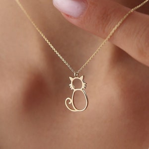 Cat Necklace Gold Minimalist Kitty Pendant for Pet Lovers Dainty Animal Jewelry Gift for Her Solid Gold Chain
