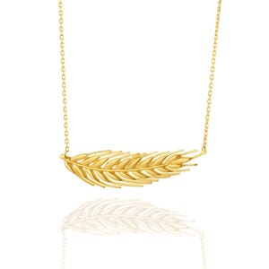 14k Gold Wheat Pendant Necklace: Nature Inspired Botanical Jewelry
