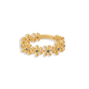Daisy Flower Gold Ring Dainty Floral Band Enamel Bloom Ring 14k Solid Gold Everyday Stackable Jewelry