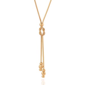 Lariat Gold Drop Necklace Adjustable Y Pendant 14k Gold Knot Chain Minimal Jewelry for Women Gift for Her