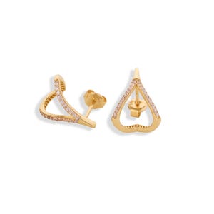 V Shape Diamond Huggie Earrings 14k Gold Chevron Studs Sparkly Pavé Triangle Hoop Earrings Modern Gift for Women