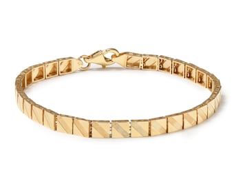 14K Gold Zircon Link Bracelet: Elegant Handmade Jewelry