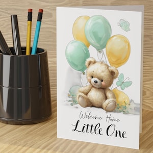 Adorables cartes de vœux neutres pour la bienvenue à la maison, faire-part pour baby shower, carte de félicitations pour nouveau-né, décoration de chambre d'enfant, carte ours mignon