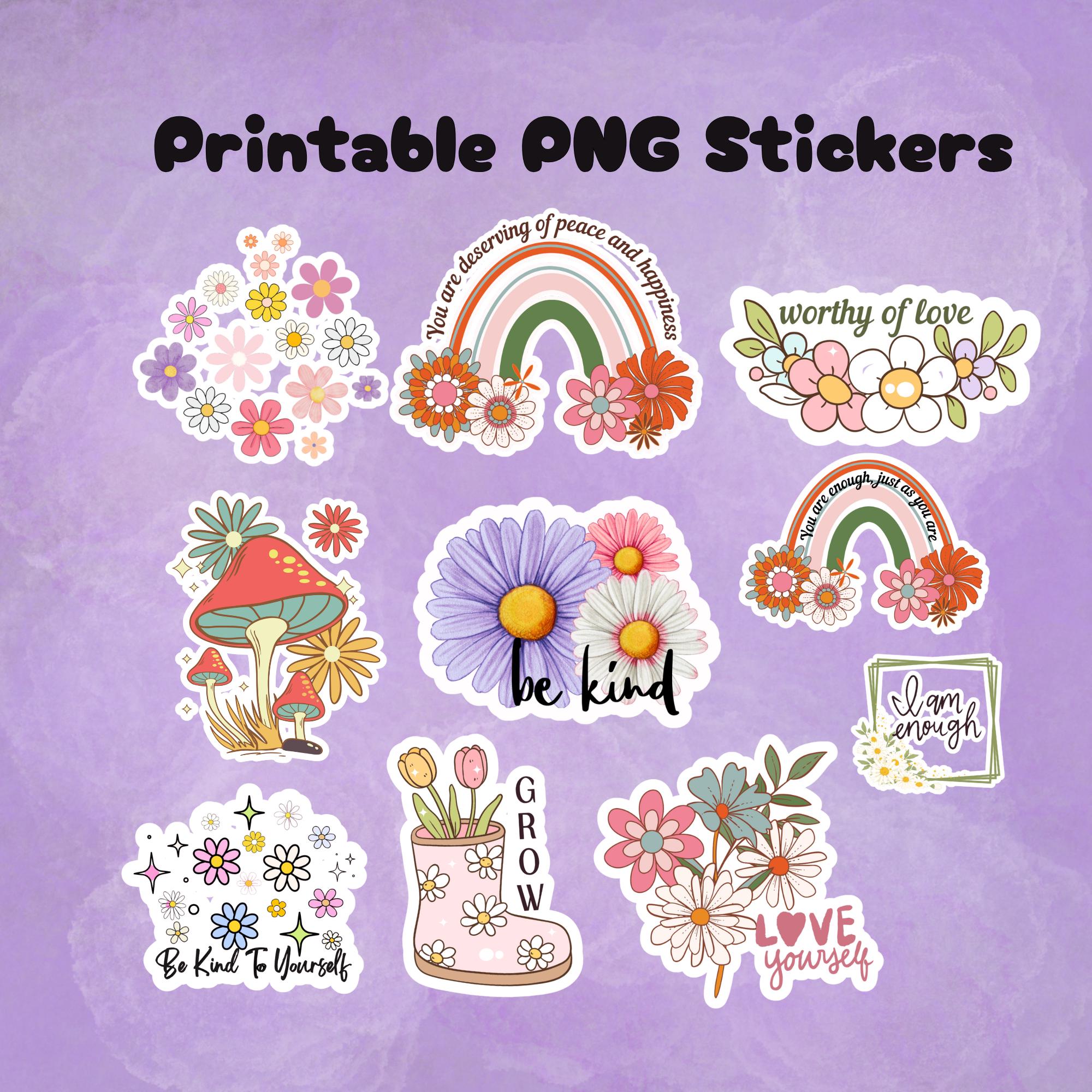 Cute Floral Printable Stickers Png, Inspirational Sticker Png, Print ...