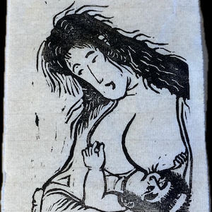 Yamauba and Kintaro: Ukiyo-e Inspired Linocut Print, Handmade Japanese Folklore , Unique Art, Traditional Japanese, Printmaking, lino print