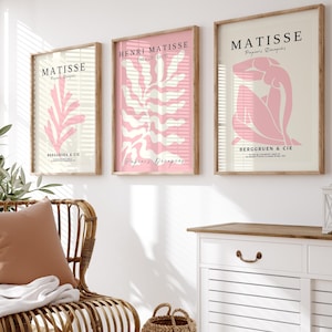 Blush Pink Matisse Print Set Of 3, Pink Wall Art, Apartment Decor, Preppy Triptych Artwork, Girls Room Decor, Matisse Bedroom Poster Set,
