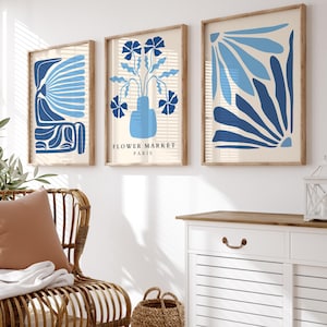 Blue Botanical Printed Wall Art, Minimalist Wall Art, Blue Botanical Wall Art, Blue Flower Wall Decor, Blue Home Decor, Digital Wall Art