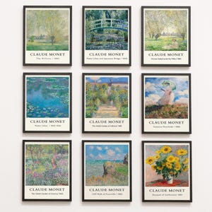 Set di 9 poster di Claude Monet, stampe di Monet, set di pareti per gallerie, arte contadina, dipinti a olio impressionisti, poster di Monet digitali