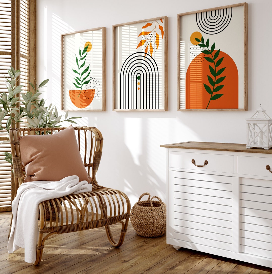 boho kitchen decor boho wall art set of 2 prints... Boho Wall Art Prints, Set of 3 Wall Print, Orange Boho Wall Art, Orange ...