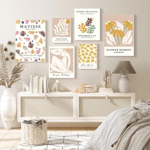 Gallery Wall Print Set Of 6,  Matisse Poster Set, Yellow Matisse Prints, Matisse Cut Outs,  Flower Market Poster, Neutral Wall Art Prints,