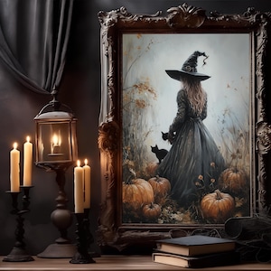 Halloween Witch Print, Vintage Witchy Wall Art, dark academia, Halloween Digital Print,  Gothic Halloween Decor, Spooky Instant Download,