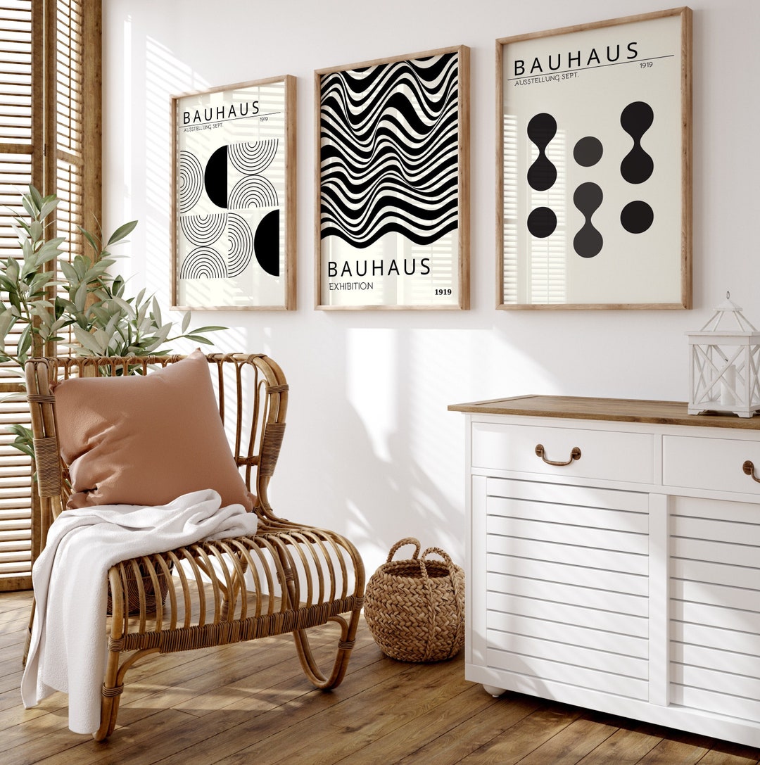 Bauhaus Poster Set of 3, Geometric Wall Art, Black White Bauhaus Prints ...