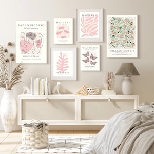 Pink Gallery Wall Set, Pink Matisse Print Set, Picasso Poster, William Morris Prints, Flower Market Print, Pink Print Set, Digital Download,