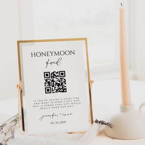 Honeymoon Fund QR Code Sign Template, Wedding Honeymoon Wish Sign, Wedding Cash Gift Venmo, Modern Minimalist Wedding, Instant Download
