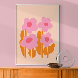 Retro Flowers Wall Art, Preppy Floral Poster, Funky Flower Bouquet, Maximalist Wall Art, 70s Style Poster, Abstract Botanical DIGITAL