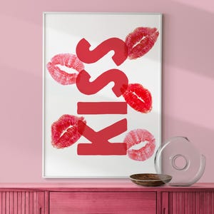 Love and Kisses Wall Art, Kiss Lips Print, Dorm Love Lips Print, Kiss Quote Wall Art, Trendy Red Pink Preppy Poster, Love Wall Art DIGITAL