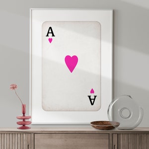 Stampa vintage con asso di cuori, carta da gioco retrò, poster da parete moderno per la casa, decorazione da parete con carte da gioco, arredamento preppy alla moda