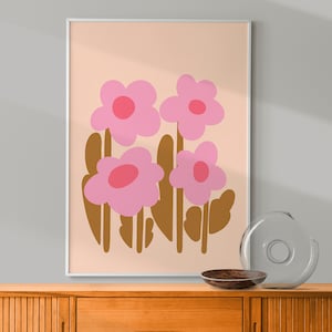 Retro Flowers Wall Art, Preppy Floral Poster, Funky Flower Bouquet, Maximalist Wall Art, 70s Style Poster, Abstract Botanical DIGITAL