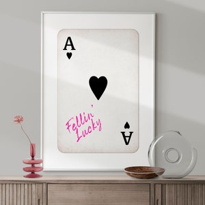 Stampa vintage con asso di cuori, carta da gioco retrò, poster con citazione ispiratrice, decorazione da parete con carte da gioco, arredamento per la camera preppy alla moda
