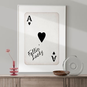 Stampa vintage in bianco e nero con asso di cuori, carta da gioco retrò, poster con citazione ispiratrice, carta da gioco con asso, decorazione per la stanza preppy alla moda