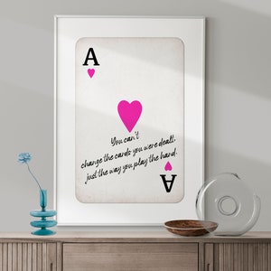 Stampa vintage con asso di cuori, carta da gioco retrò, poster con citazione ispiratrice, decorazione da parete con carte da gioco, arredamento per la camera preppy alla moda