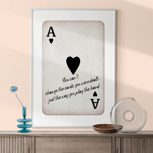 Stampa vintage con asso di cuori, carta da gioco retrò, poster con citazione ispiratrice, decorazione da parete con carte da gioco, arredamento per la camera preppy alla moda