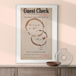 How Do You Like Your Coffee? With You, Guest Check Coffee Corner Mug Stain Poster, CoffeeBar Cafe Print, Instant Download Kitchen Decor