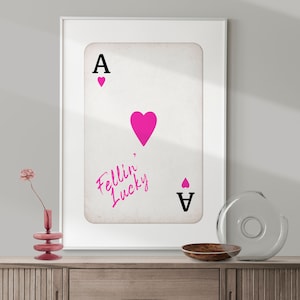Vintage harten aas print, retro speelkaart kunst aan de muur, inspirerende citaat poster, aas kaart muur decor, trendy esthetische preppy kamer decor