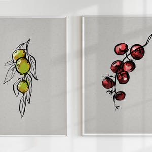 Trendy Lemon and Tomato Prints, Kitchen Wall Art, Food Art Print, Mediterranean Eclectic Kitchen Art, Vintage Food Print, Italian Restaurant