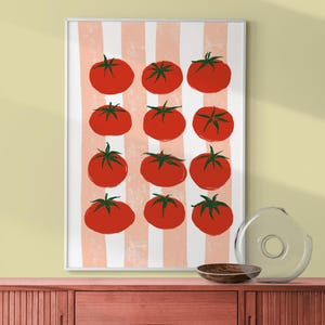 Trendy Colorful Tomato Print, Mediterranean Kitchen Wall Art, Vintage Food Art Print, Restaurant Eclectic Poster, Aesthetic Preppy Room Art