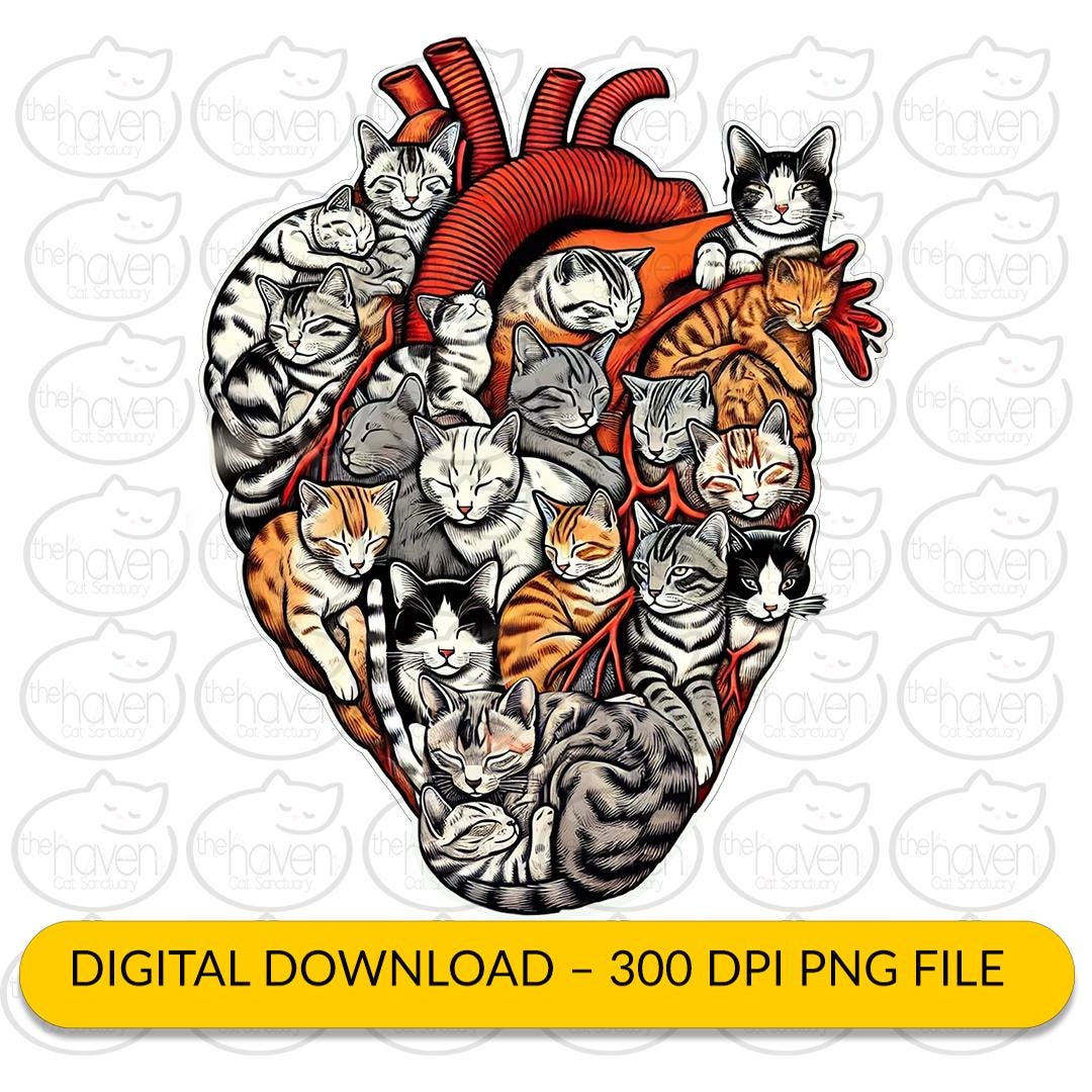 Heart Full of Cats | Digital Cat PNG | Instant Download | Haven Cat ...