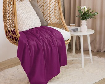 Śliwkowy Fiolet - Koc Sherpa - Kolekcja Kolorów | Przytulny koc | Ultramiękki pluszowy koc | Dostępny w wielu odcieniach