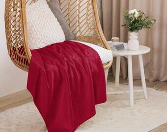 Karmazynowa czerwień – koc Sherpa – KOLEKCJA KOLORÓW | Przytulny koc | Ultramiękki pluszowy koc | Dostępny w wielu odcieniach