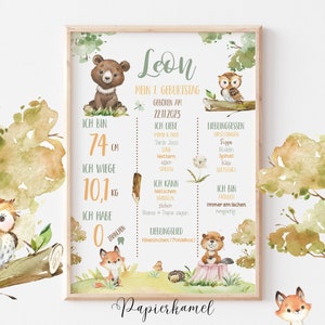 Meilensteintafel, Geburtstag, Wald, Geburtstag, Bär, Woodland, Geschenk erster Geburtstag, personalisiert, Kindergeburtstag Geburtstagsdeko,