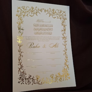 Islamische Eheurkunde, Dini Nikah Belgesi, Hochzeitsgeschenk, Arabisch, islamische Trauung, Gold, Nikah Belgesi, Imam, Ehe Zertifikat,