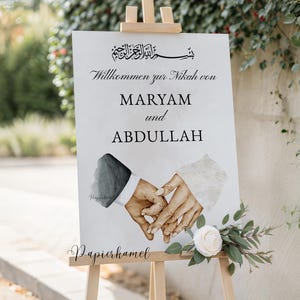 Willkommensschild, Hochzeit, Hochzeitsdeko, Standesamt, Schild, Arabisch, mit Namen, islamische Trauung, Nikah Belgesi, Hochzeitspapeterie