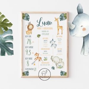 Meilensteintafel 1. Geburtstag, Baby Safari, Dschungel, Geburtstagsposter, Geschenk erster Geburtstag, personalisiert, Kindergeburtstag