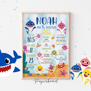 Meilensteinposter 1,2,3,4,5, Geburtstag, personalisiert, Geburtstagstafel, Baby Shark, Babyshark, Junge, Mädchen, Meilensteintafel,