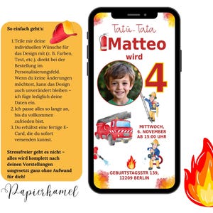 Invito digitale per il compleanno dei bambini, invito di compleanno per i vigili del fuoco, e-card WhatsApp personalizzabile, biglietto d'invito, il pompiere Sam